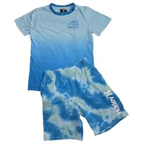 Hurley Boys Tie Dye T Shirt & Shorts Set Blue Surf Youth M 10-12 S 8-10